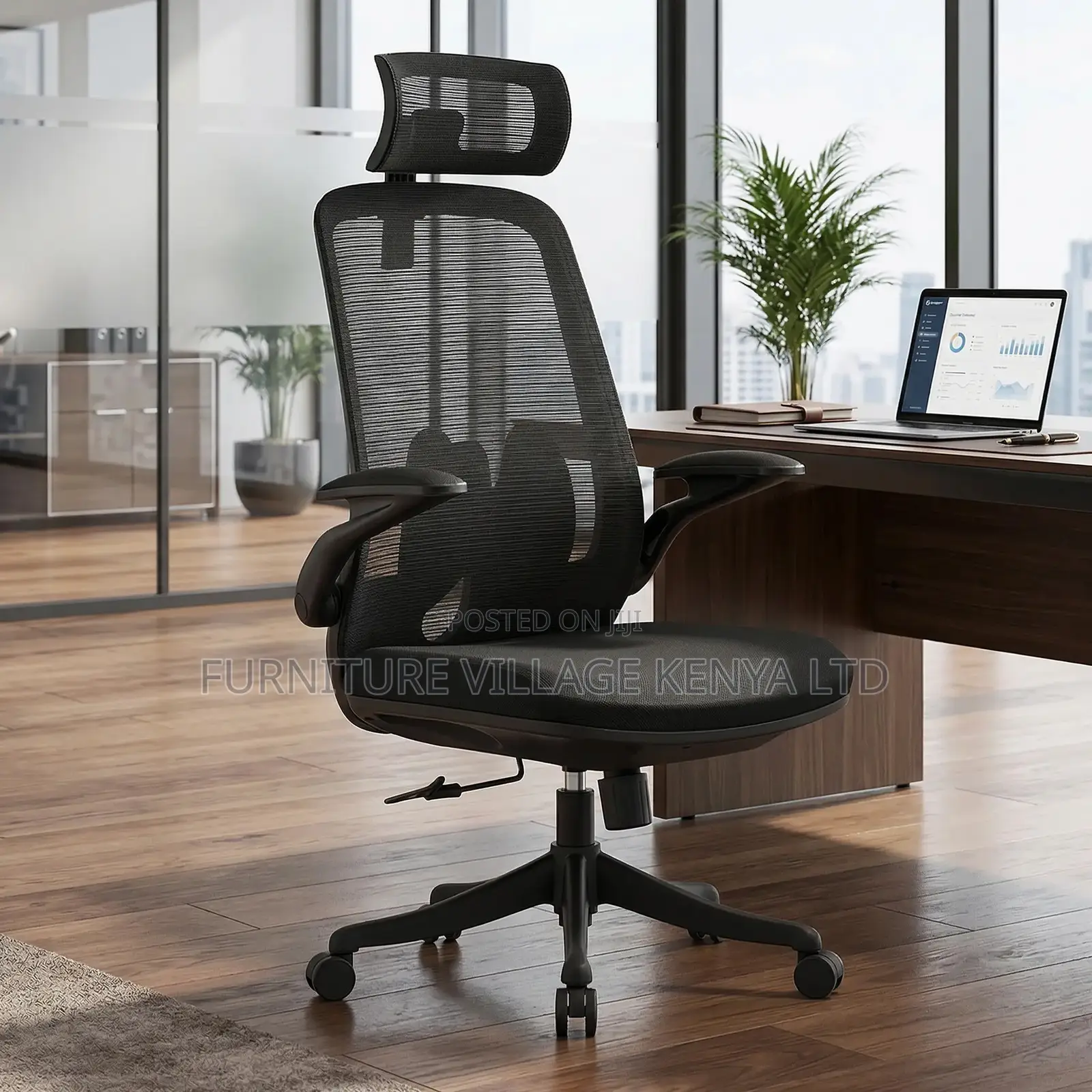 Black Breathable Full Mesh Seat With Flip Armrest