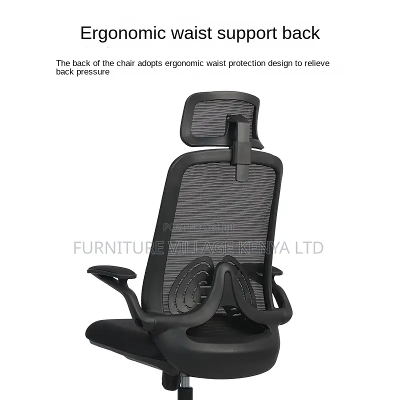 Black Breathable Full Mesh Seat With Flip Armrest