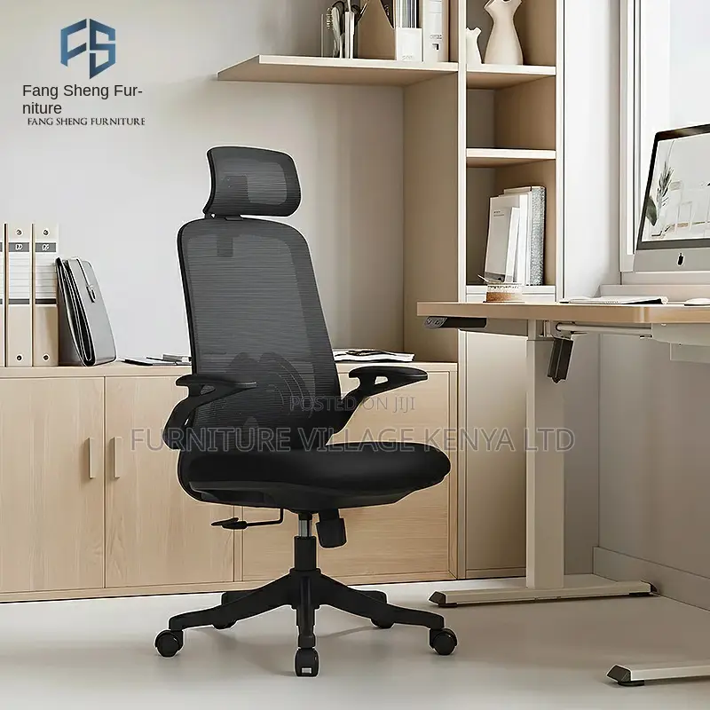 Black Breathable Full Mesh Seat With Flip Armrest