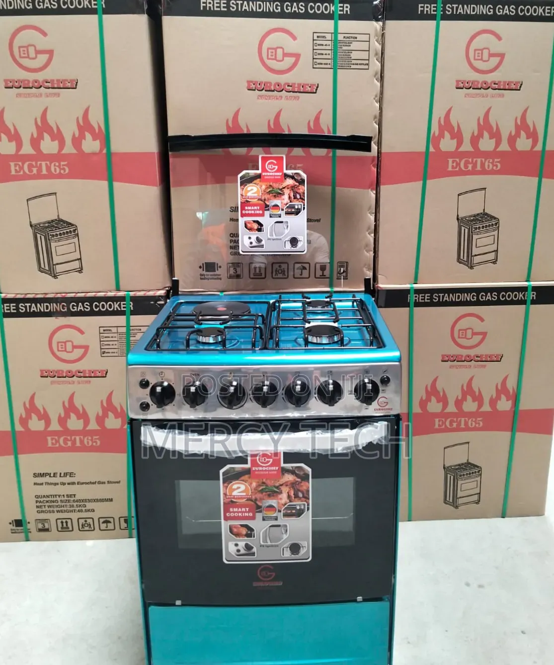 Eurochef 60x65cm 3 Gas + 1 Electric Standing Cooker With Electric Oven