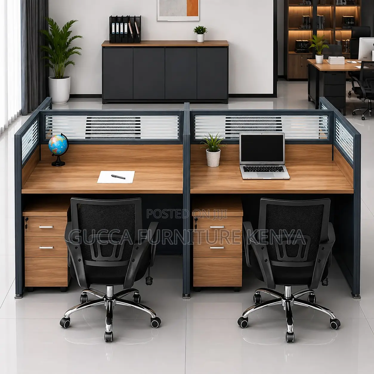 Imported 4-Person Modular Office Workstation-Brown