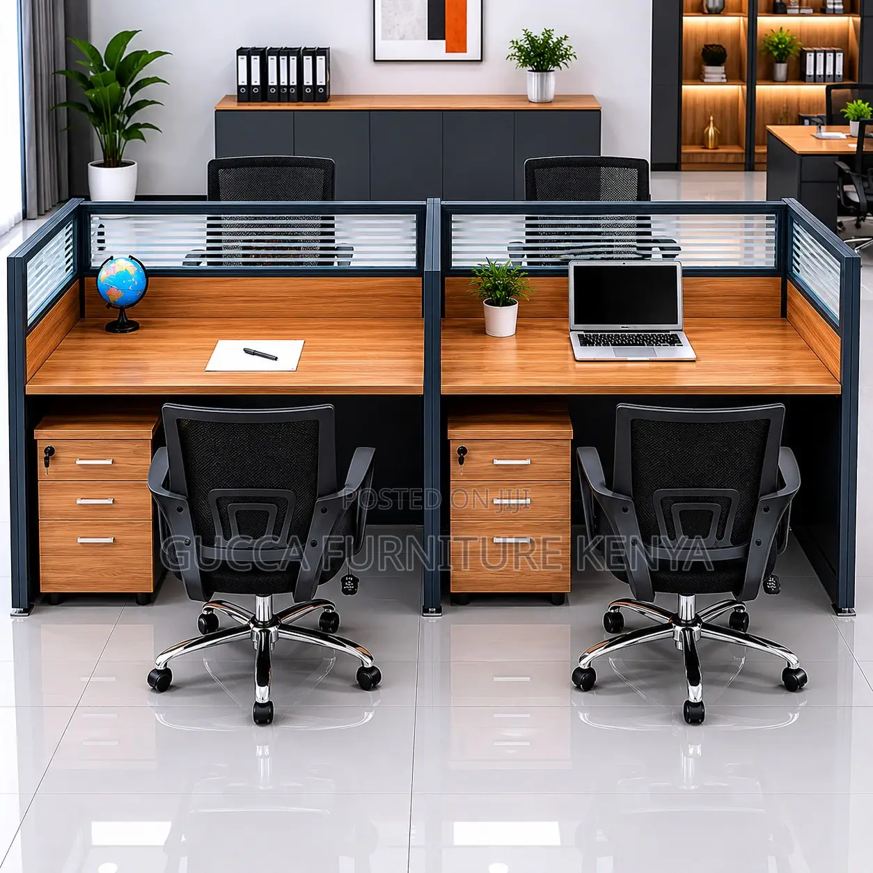 Imported 4-Person Modular Office Workstation-Brown