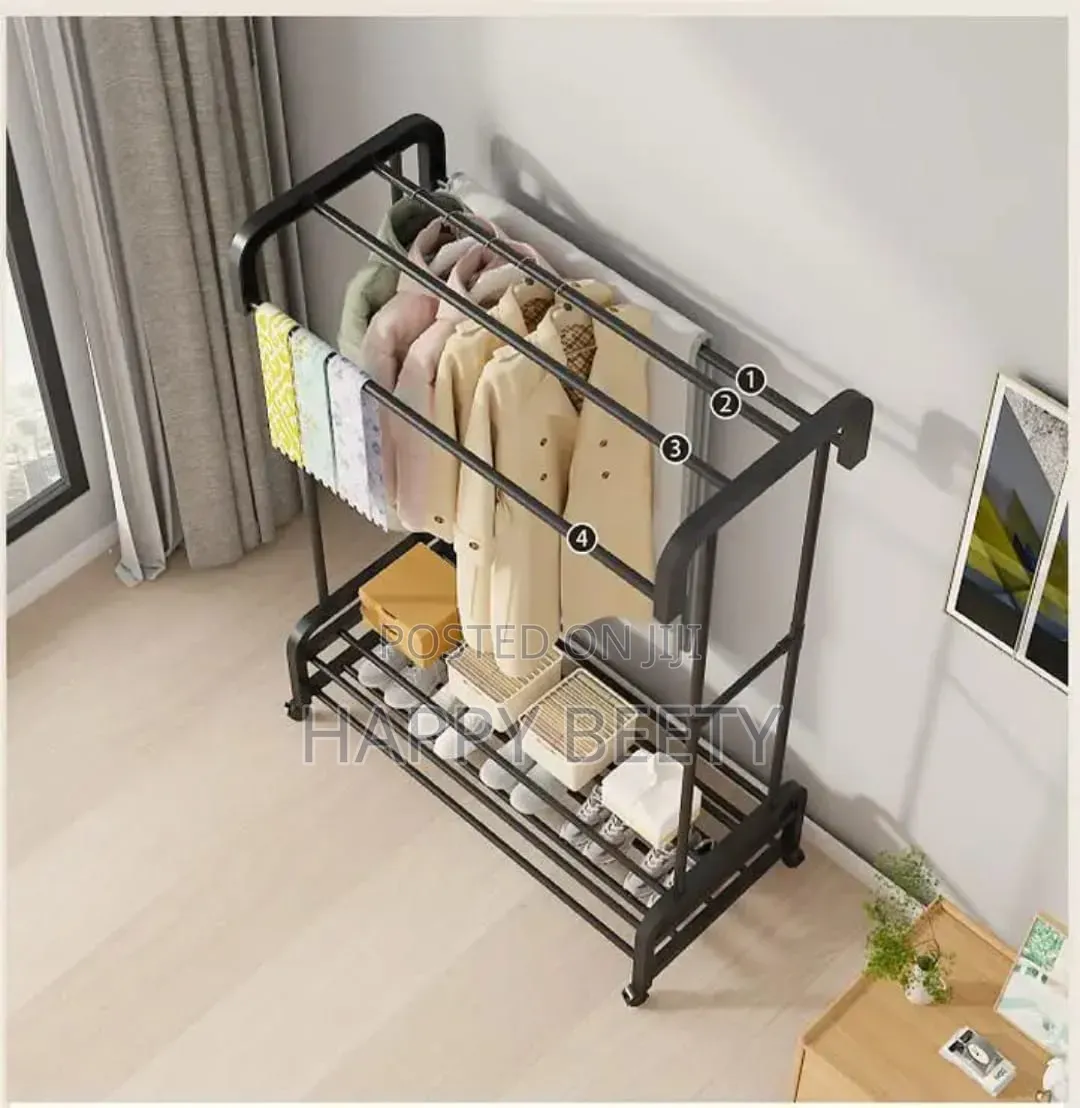 Double Pole Wheeled Multifunctional Clothes Drying Rack