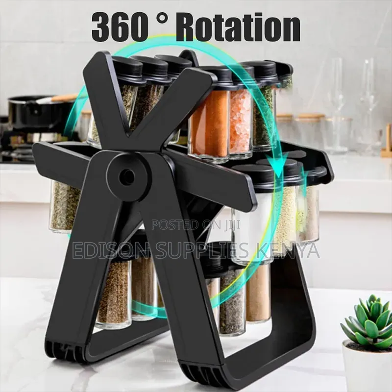 Rotating Spice Rack 360° Rotation With 18pcs Glass Jars