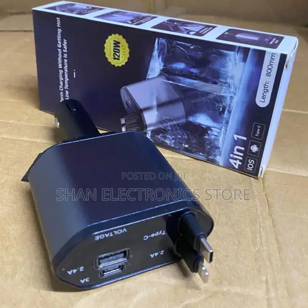 Upgraded 4 in 1 Retractable 120w Car Charger - (C1)