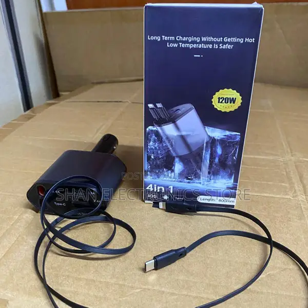 4 in 1 Fast Charge Carphone Charger,Retractable Cables and 2 Usb Ports
