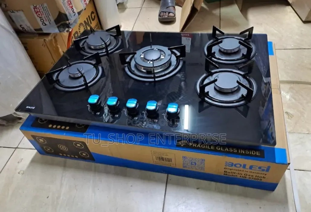 Bolesi Inbuilt 5 Burner Full Gas Tampared Glass Cooker.