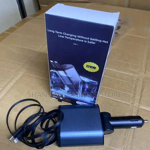 iPhone Huawei Samsung Fast 120w 4 in 1 Retractable Car Charger