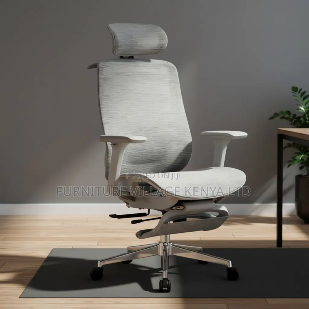 Office Chair: White Swivel Adjustable Footrest Office Seat