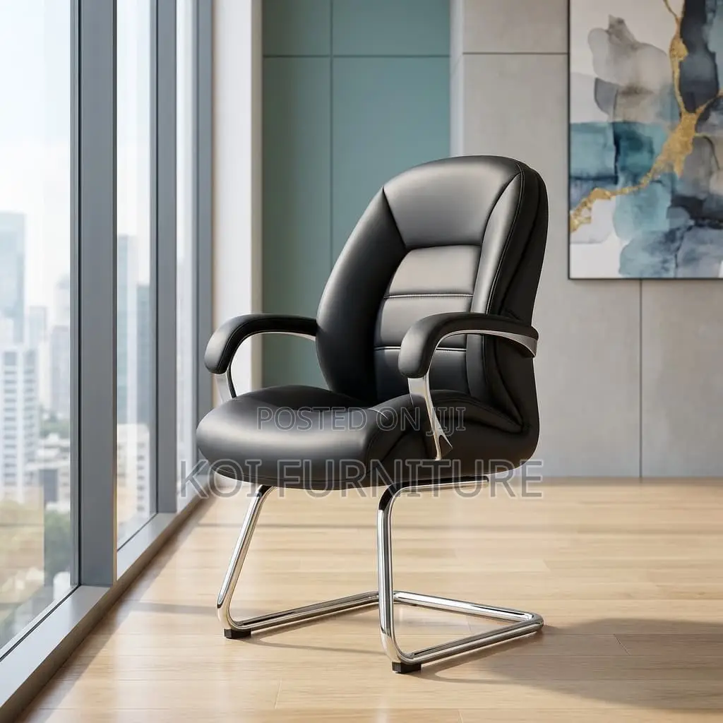 Office Chair : Black Executive Leather Office Visitor Chair