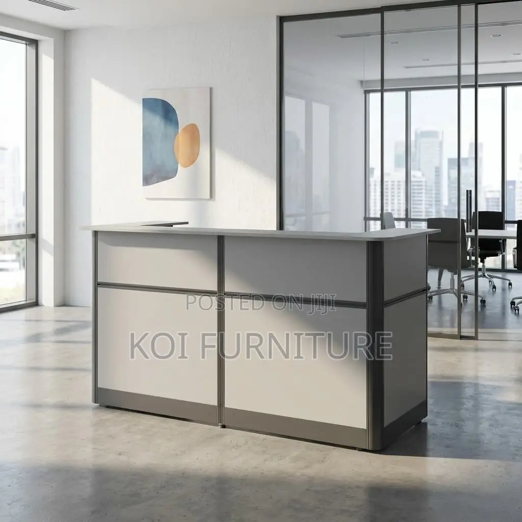 Office Desk : Modern White and Charcoal Gray Reception Desk
