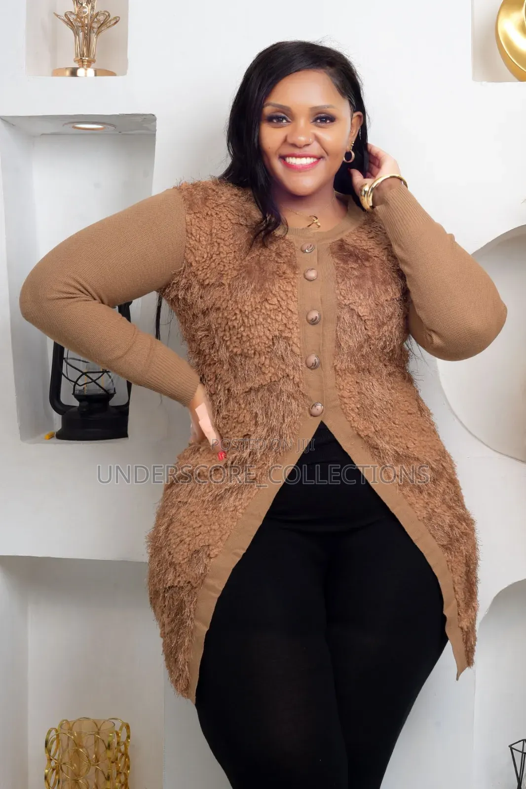 Ladies Button Up Sweaters With Decorative Fur