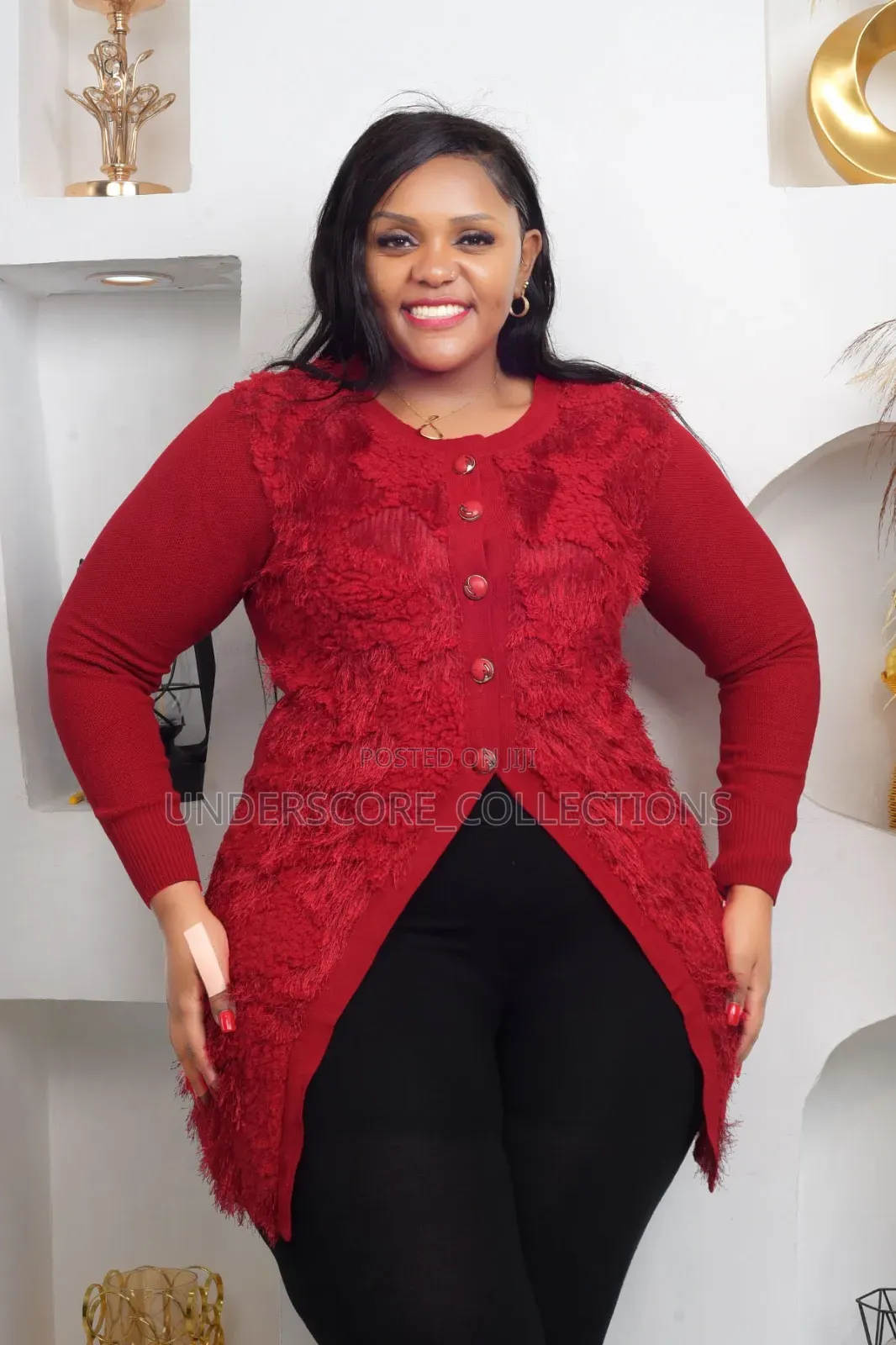 Ladies Button Up Sweaters With Decorative Fur