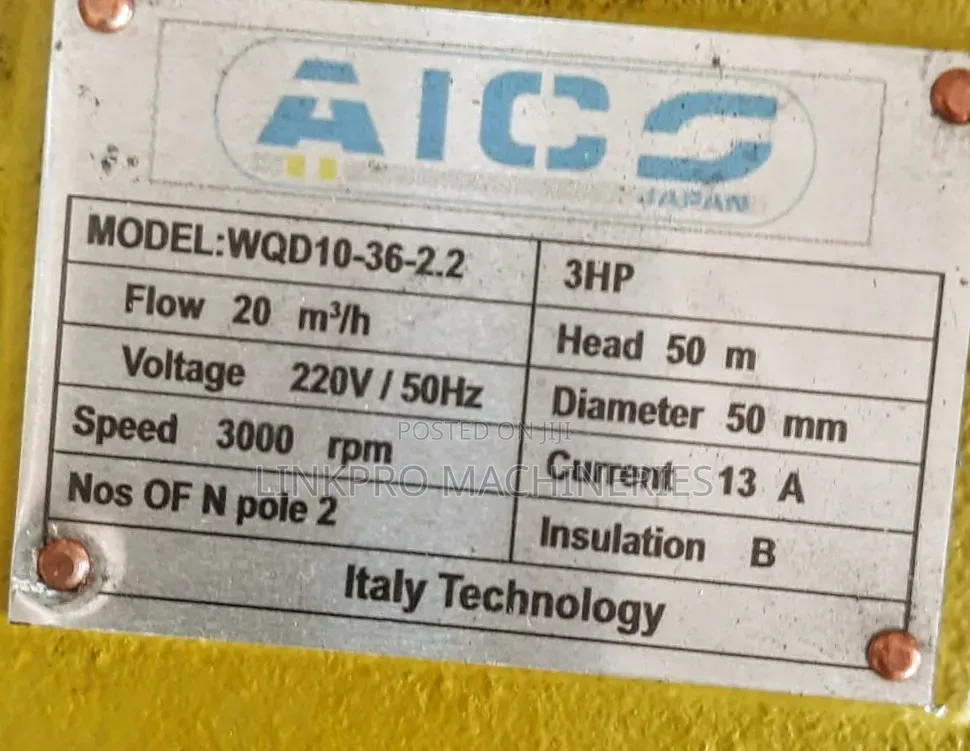 Aico Japan 3hp 50 Metres Head Sewage Submersible Pump