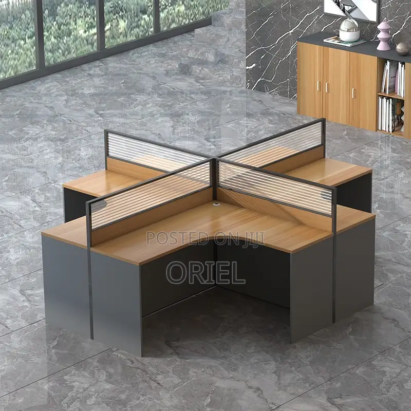 Office Workstation : 4-way Curved Cubicle Modular Office Workstation.