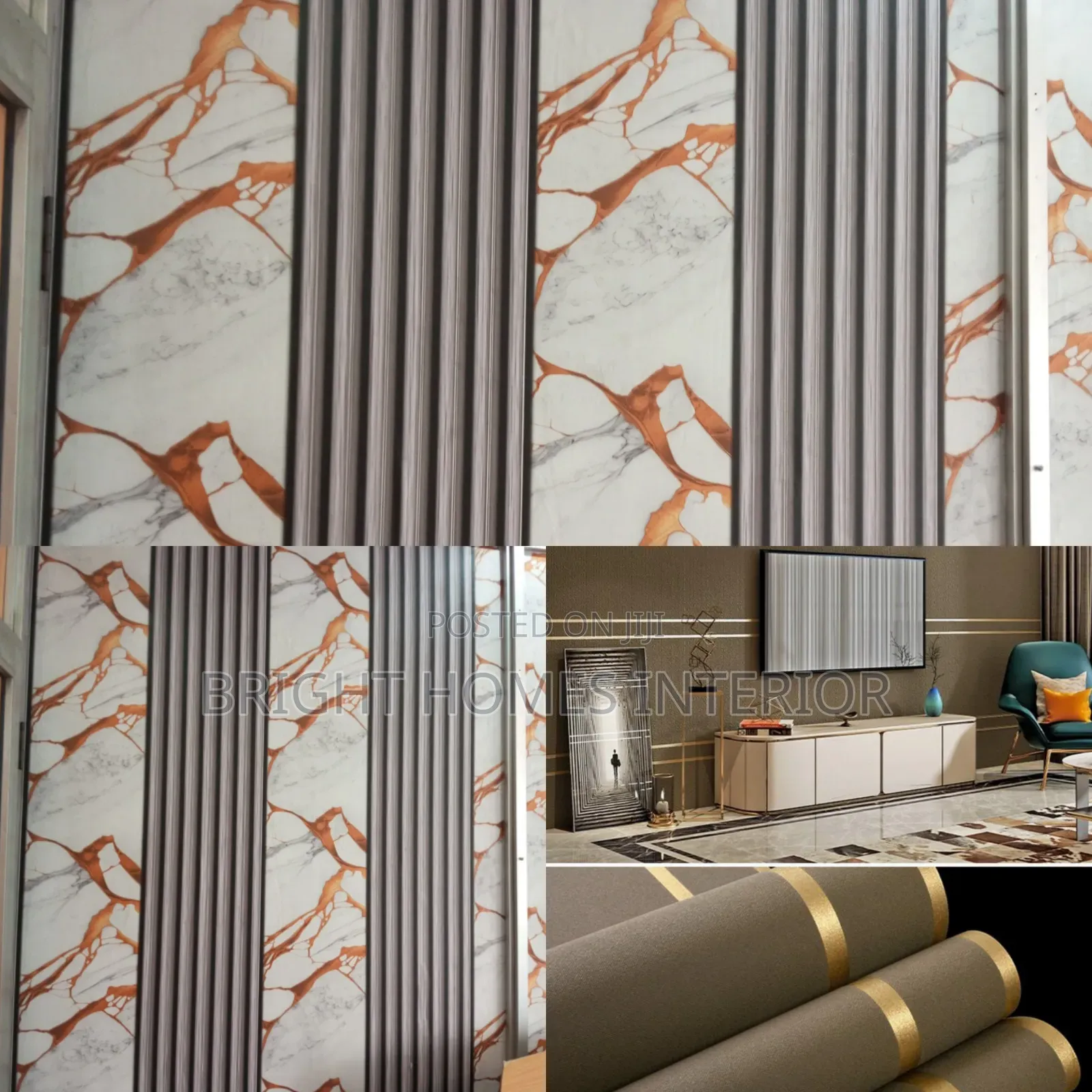 Marble Gold and Flutted Grey Best Saloon Wallpaper