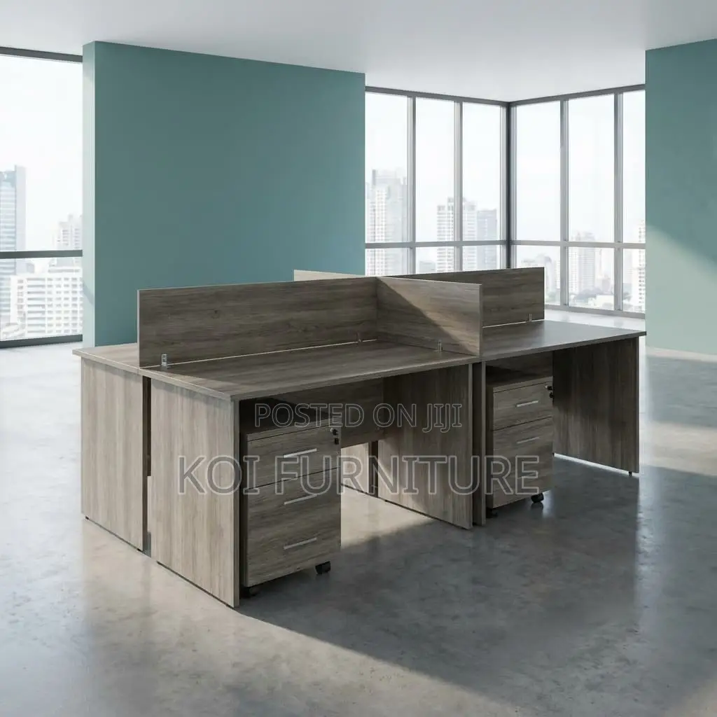 Office Desk : 4-Way Custom Office Workstation With Privacy Partitions