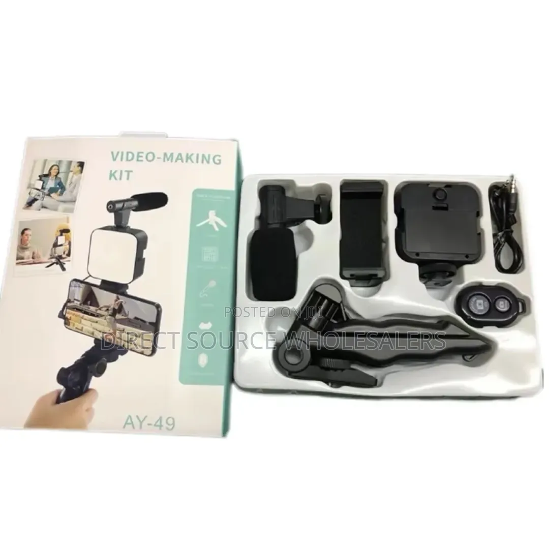 Ay-49 Vlogging Kit With Led Light, Microphone Tripod Stand