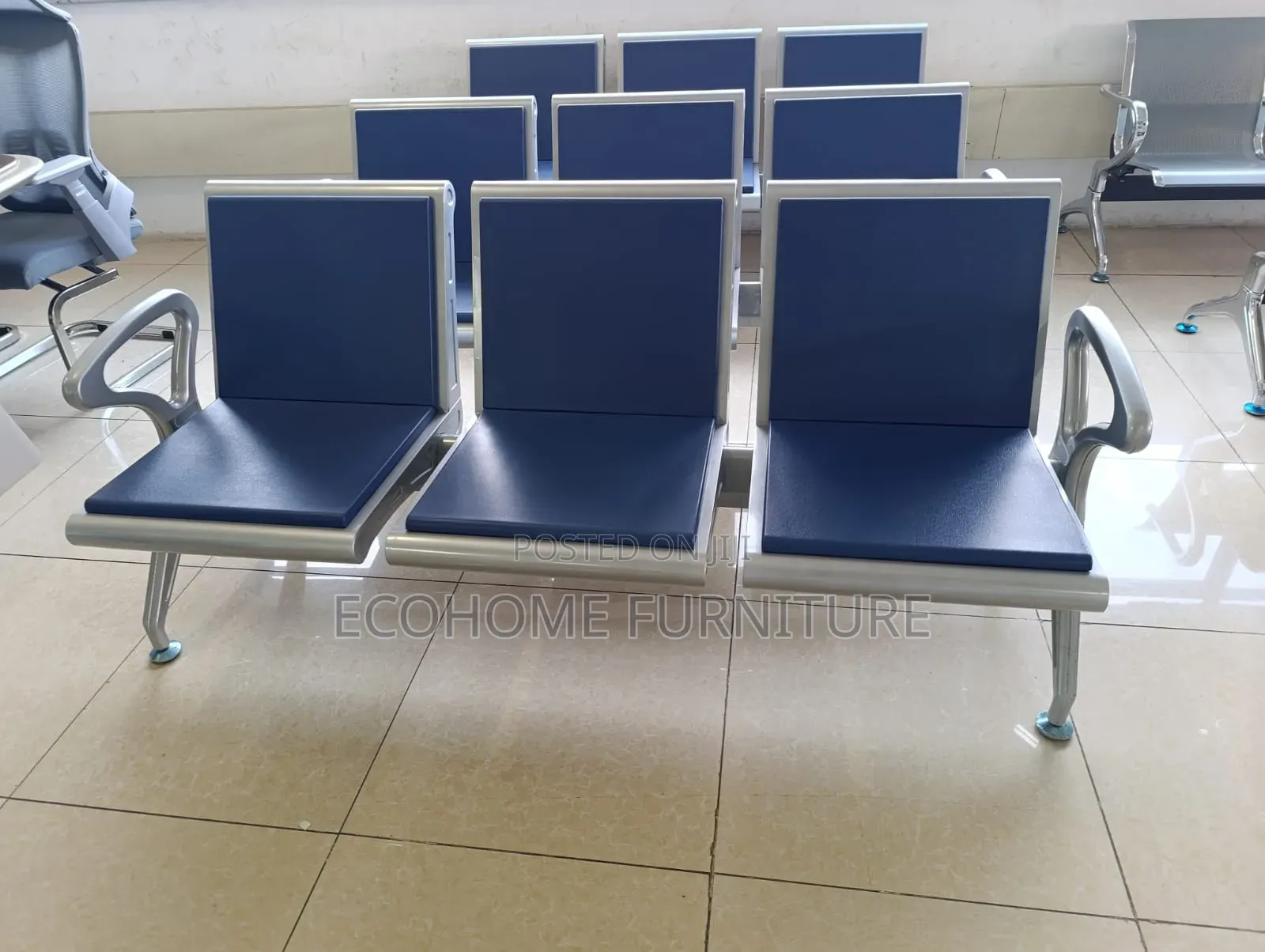 Blue Padded Link Waiting Bench( Chair 3 Seater)