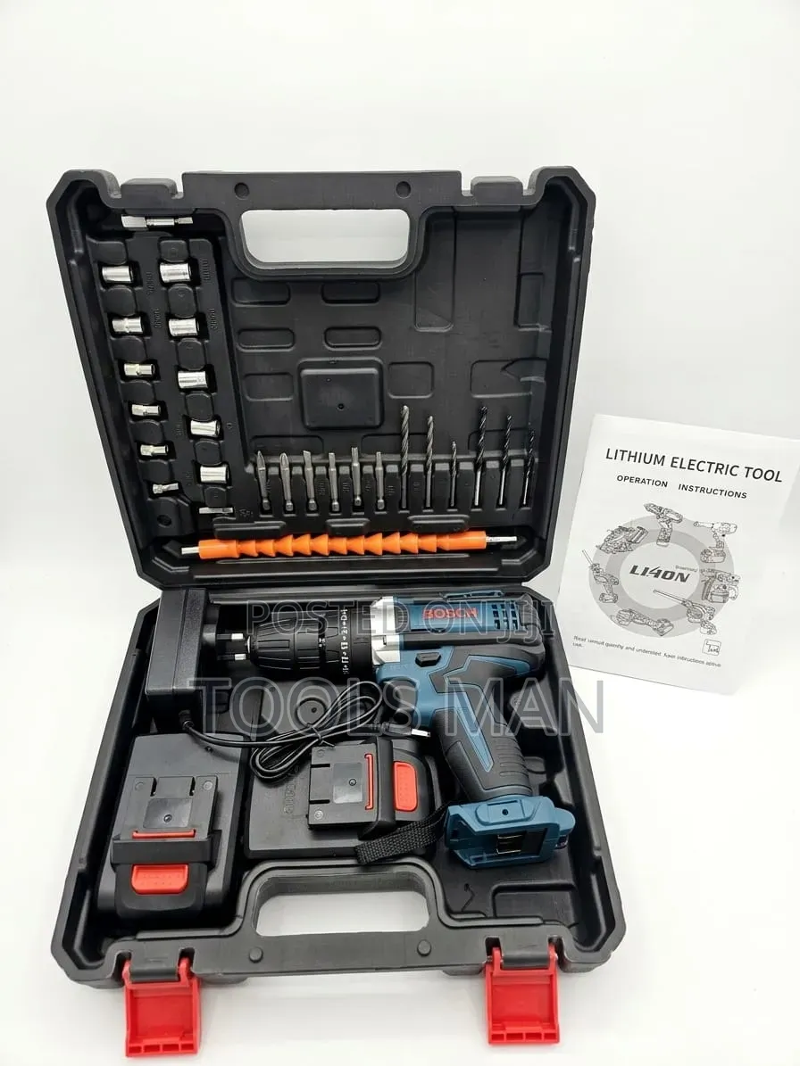 Bosch Lithium-Ion Cordless Drill Set + 24pc Accessory Kit Case.