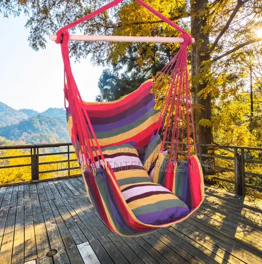 Hanging Rope Swing / Hammock Chair With 2 Cushions Wooden Stick