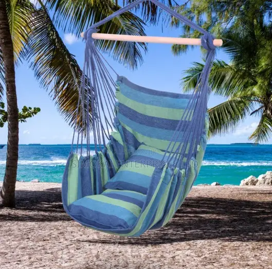 Hanging Rope Swing / Hammock Chair With 2 Cushions Wooden Stick