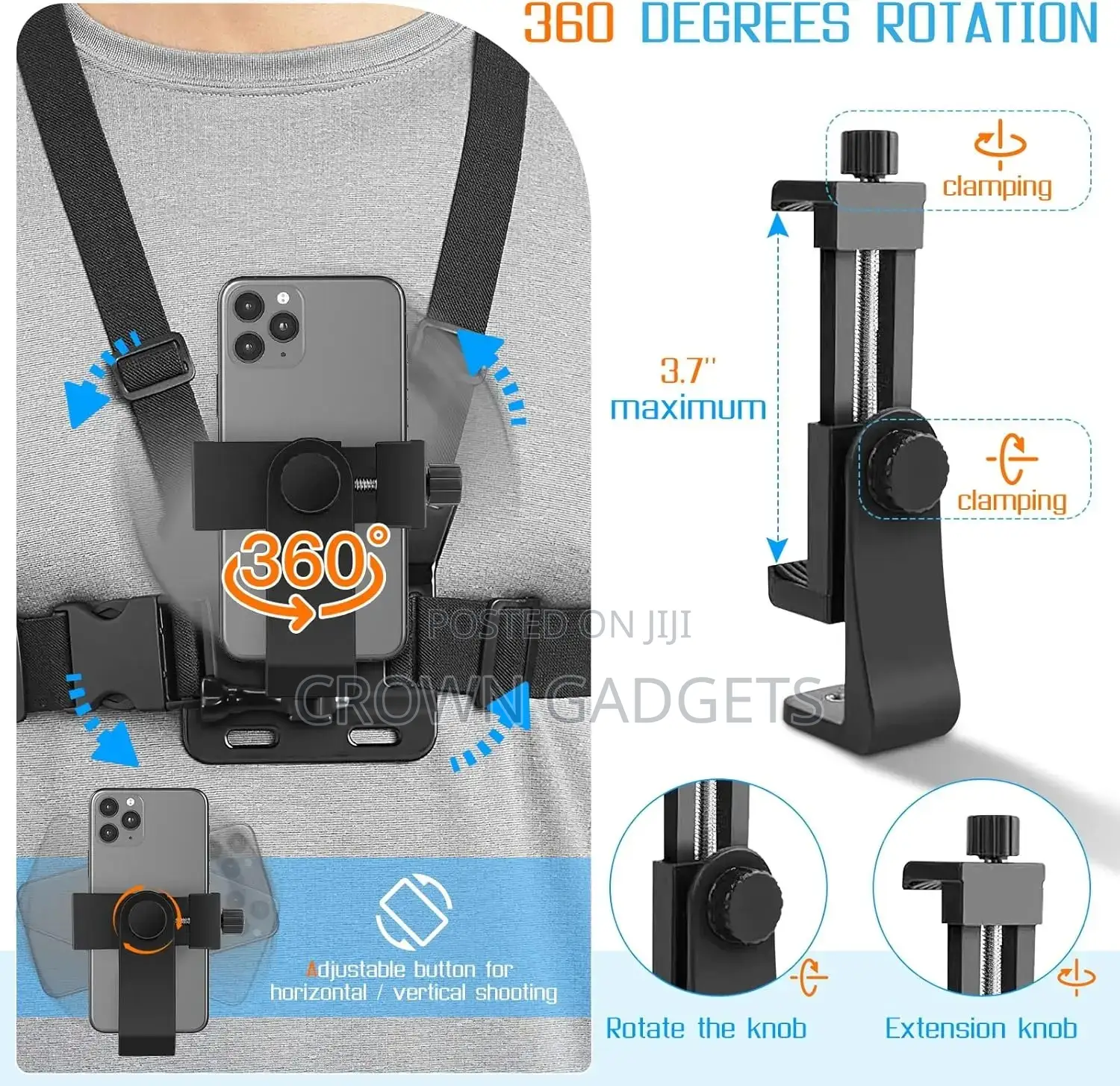 Adjustable Phone Chest Mount for Cycling Hiking Vlogs
