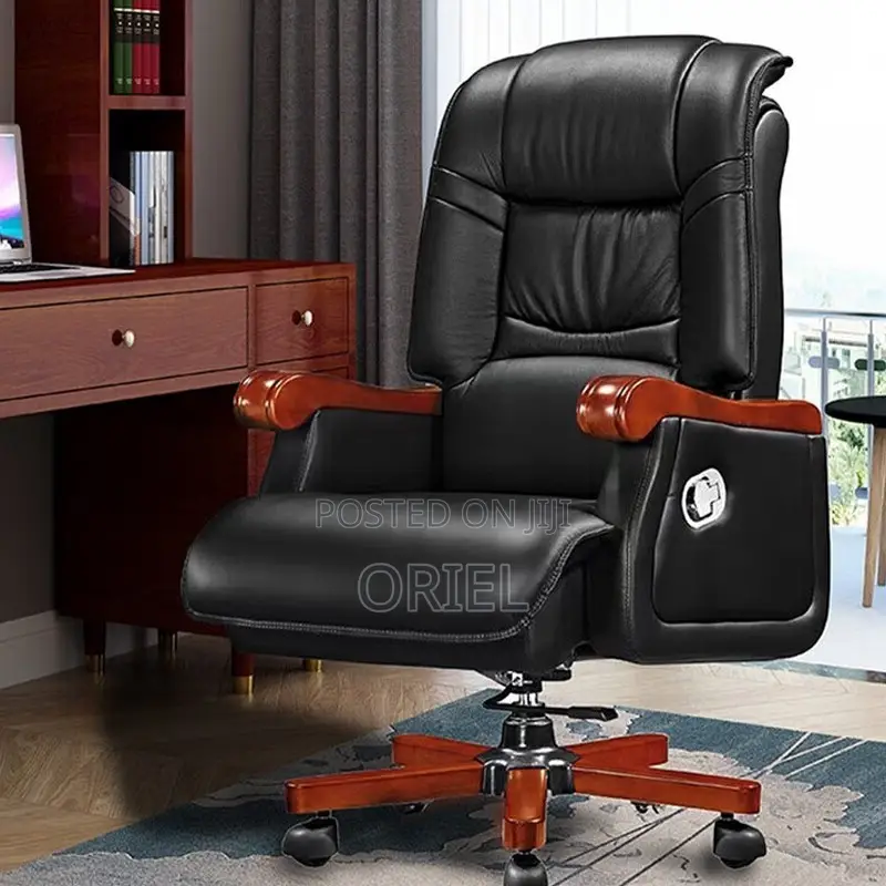 Office Chair : Black High-Back Leather Executive Office Chair
