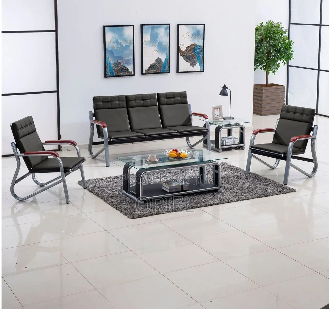 Office Sofa : Black 5-Seater Office Reception 5-Seater Sofa