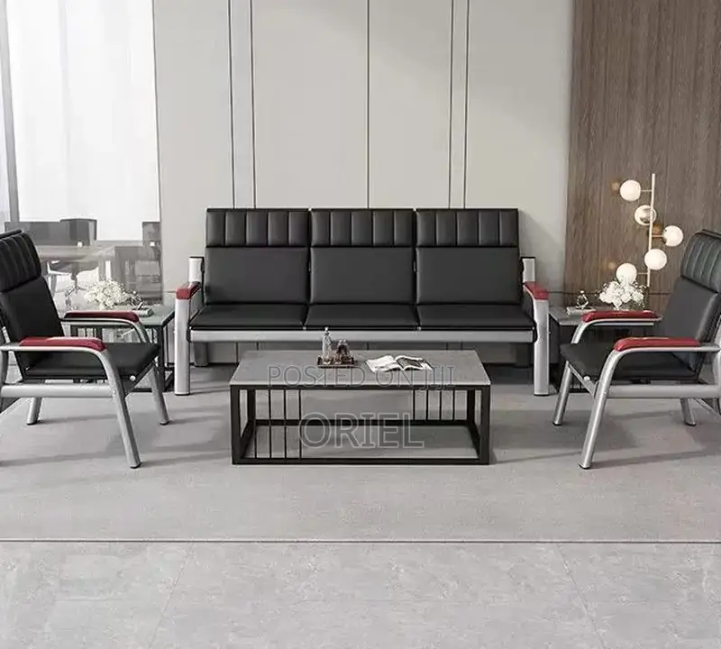 Office Sofa : Black 5-Seater Office Reception 5-Seater Sofa