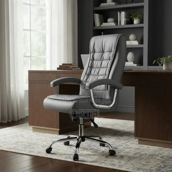 Office Chair : Executive Gray Office Leather High-Back Director Chair