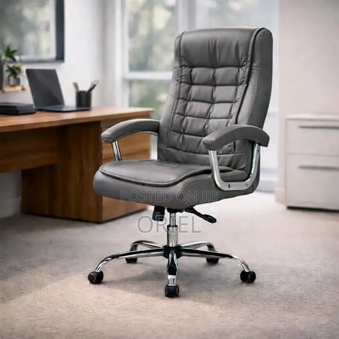 Office Chair : Executive Gray Office Leather High-Back Director Chair