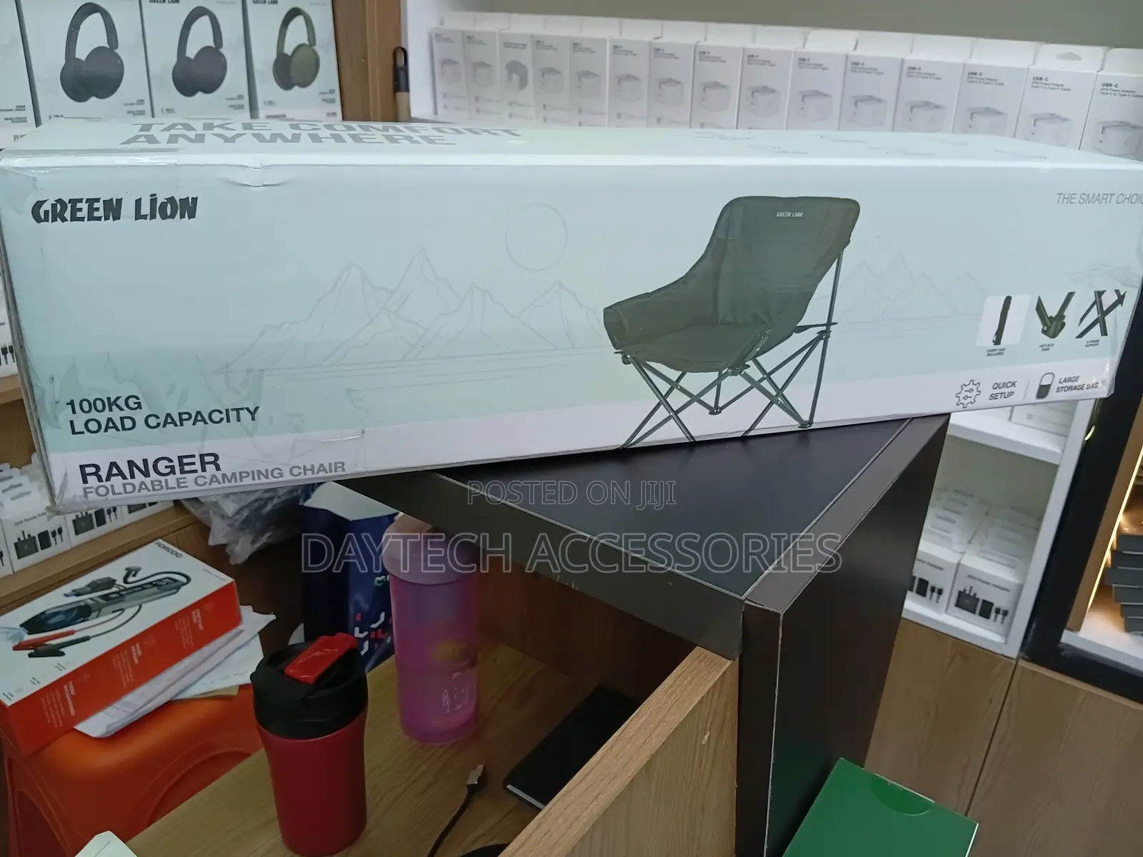 Green Lion Ranger Foldable Camping Chair With a 100kg Load Capacity.