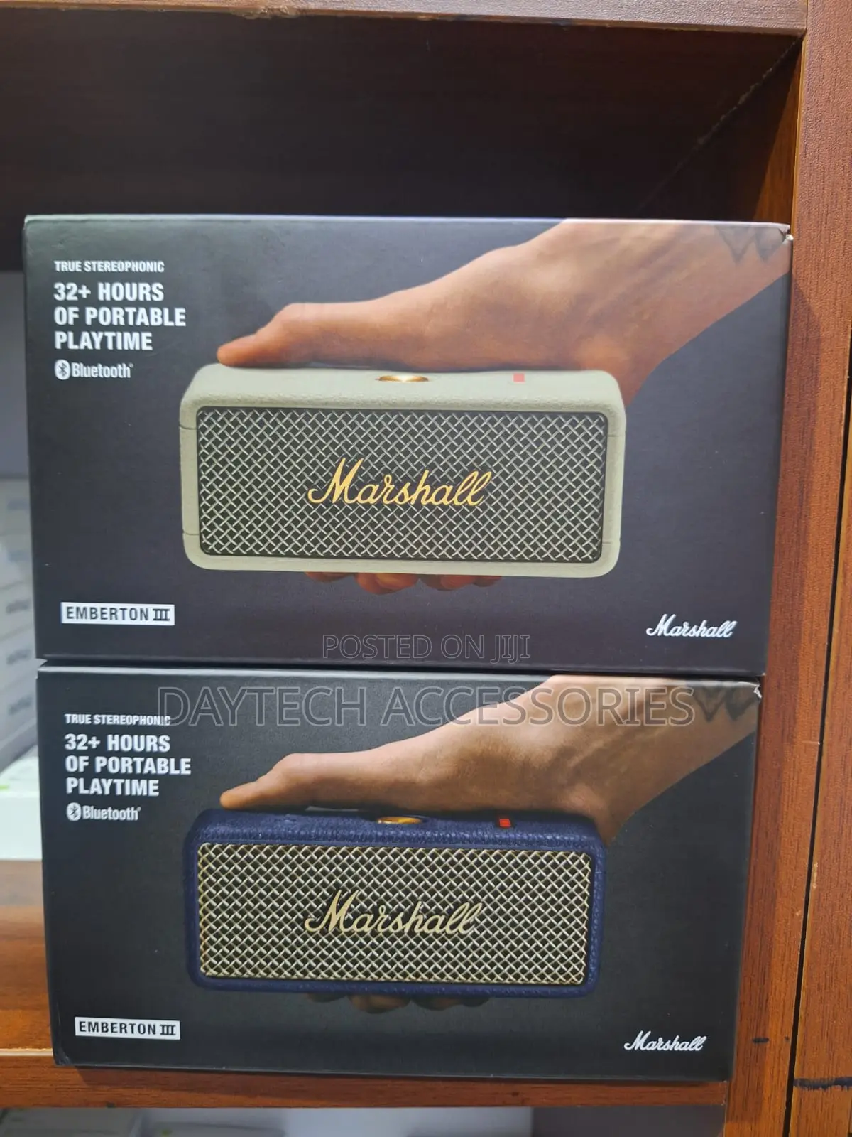 This Is a Marshall Emberton Iii Portable Bluetooth Speaker in Cream.