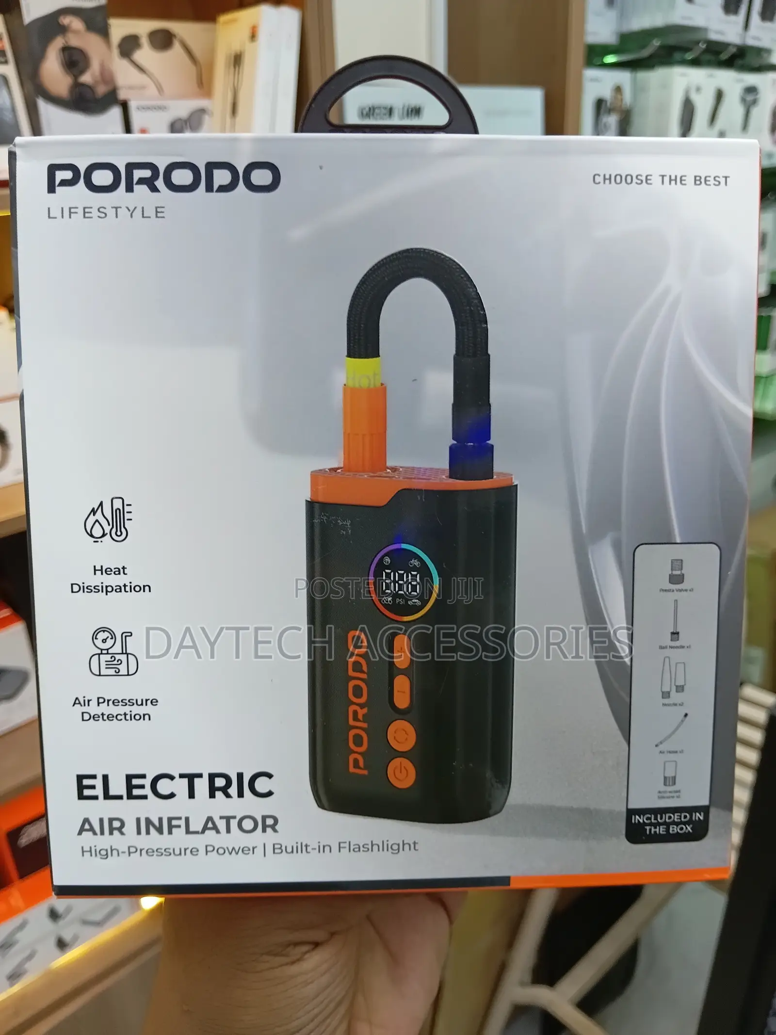 Porodo Electric Air Inflator High Pressure Built-in Flashlight