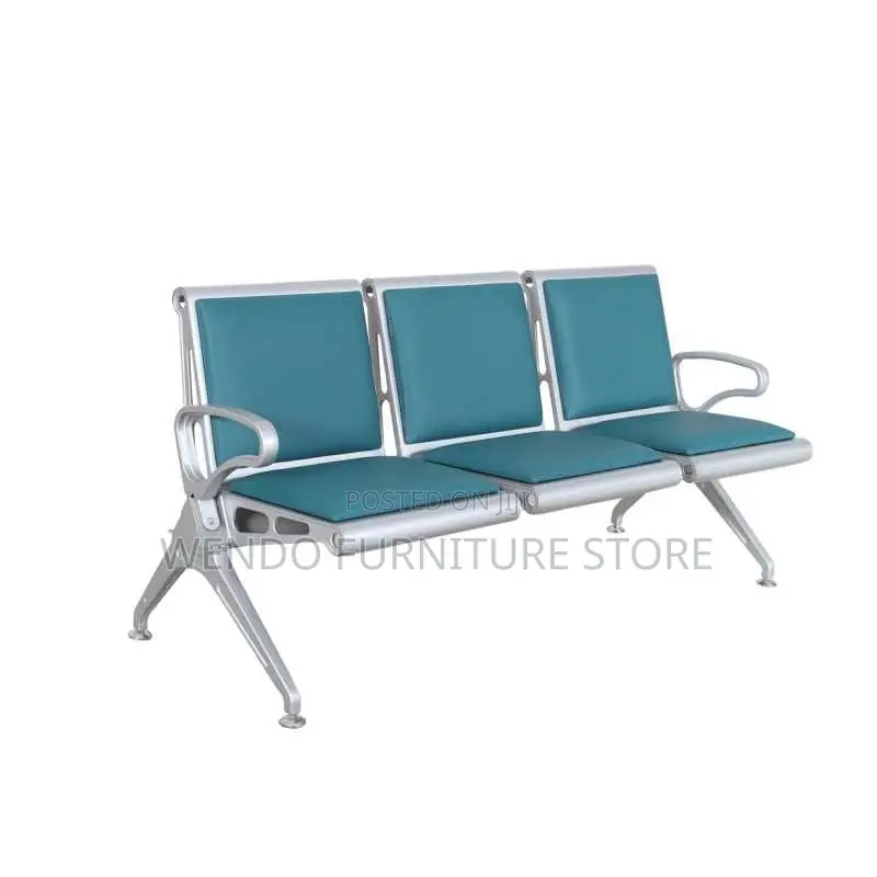 Office Benches; Three Seaters Blue Leather Upholstered Benches