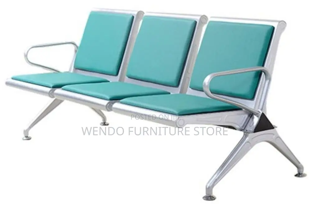 Office Benches; Three Seaters Blue Leather Upholstered Benches