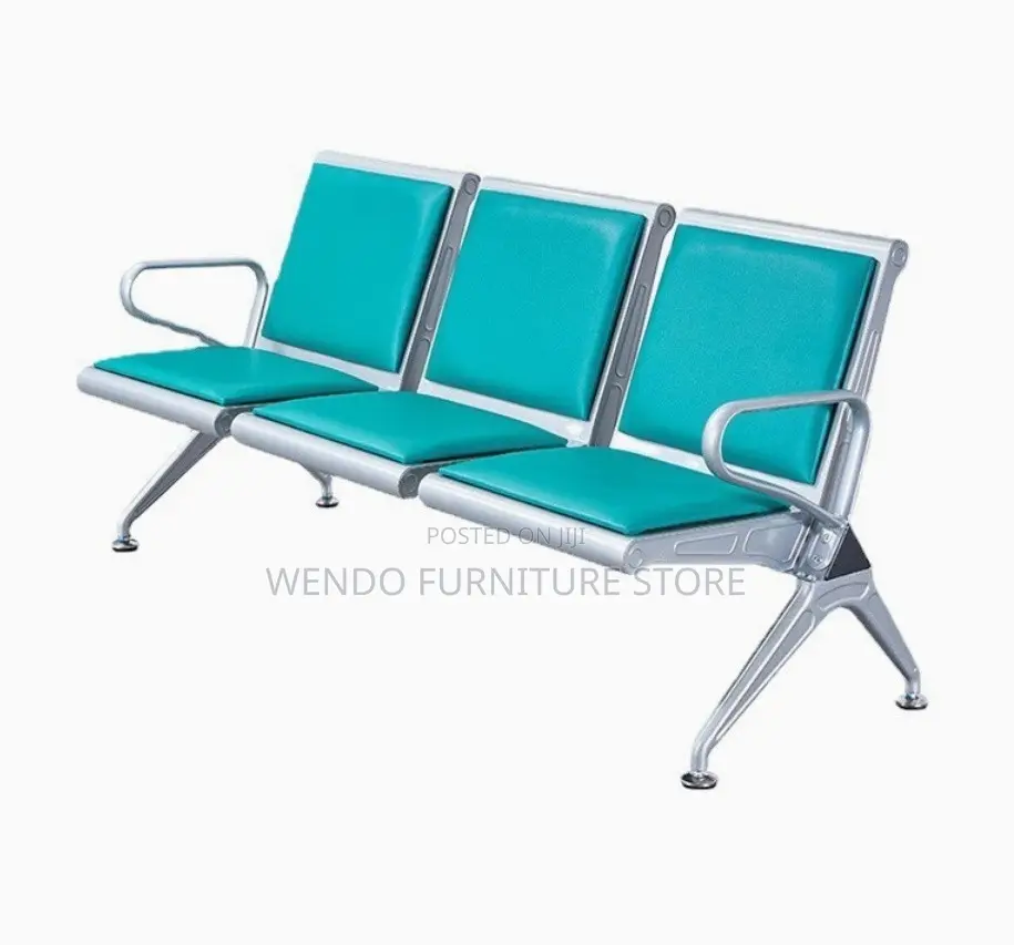 Office Benches; Three Seaters Blue Leather Upholstered Benches