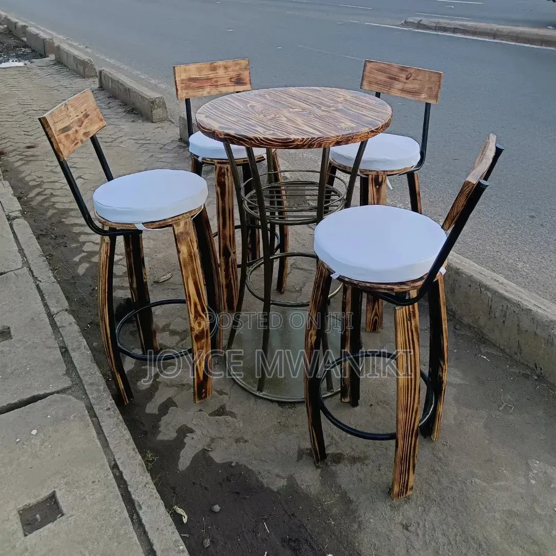 Wooden Metallic Bar Chairs, With a White Cushion 
