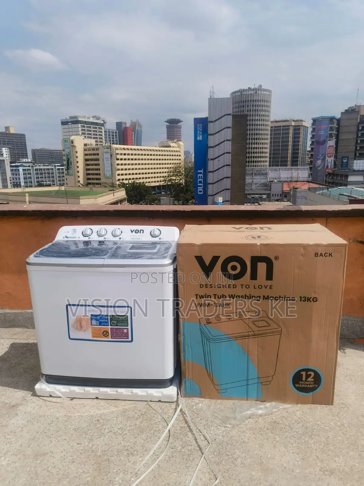 Von 13kgs Twin Tub Washing Machine -White