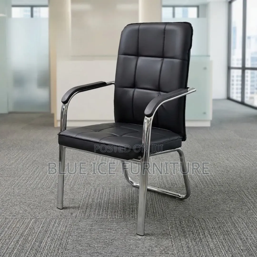 Leather Office Guest Chair With a Metallic Frame Support