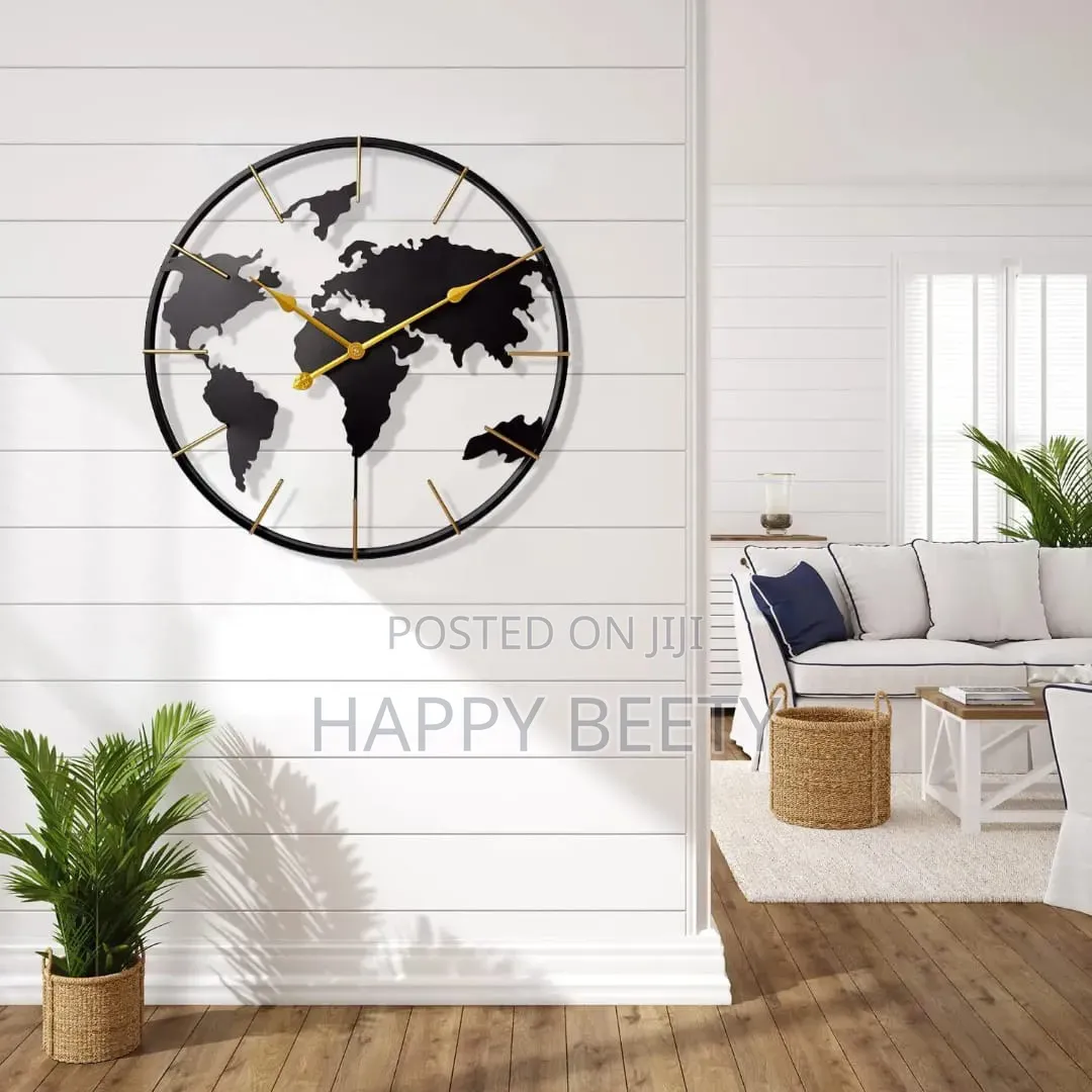 60cm Roman Numerals Metallic World Map Wall Clock