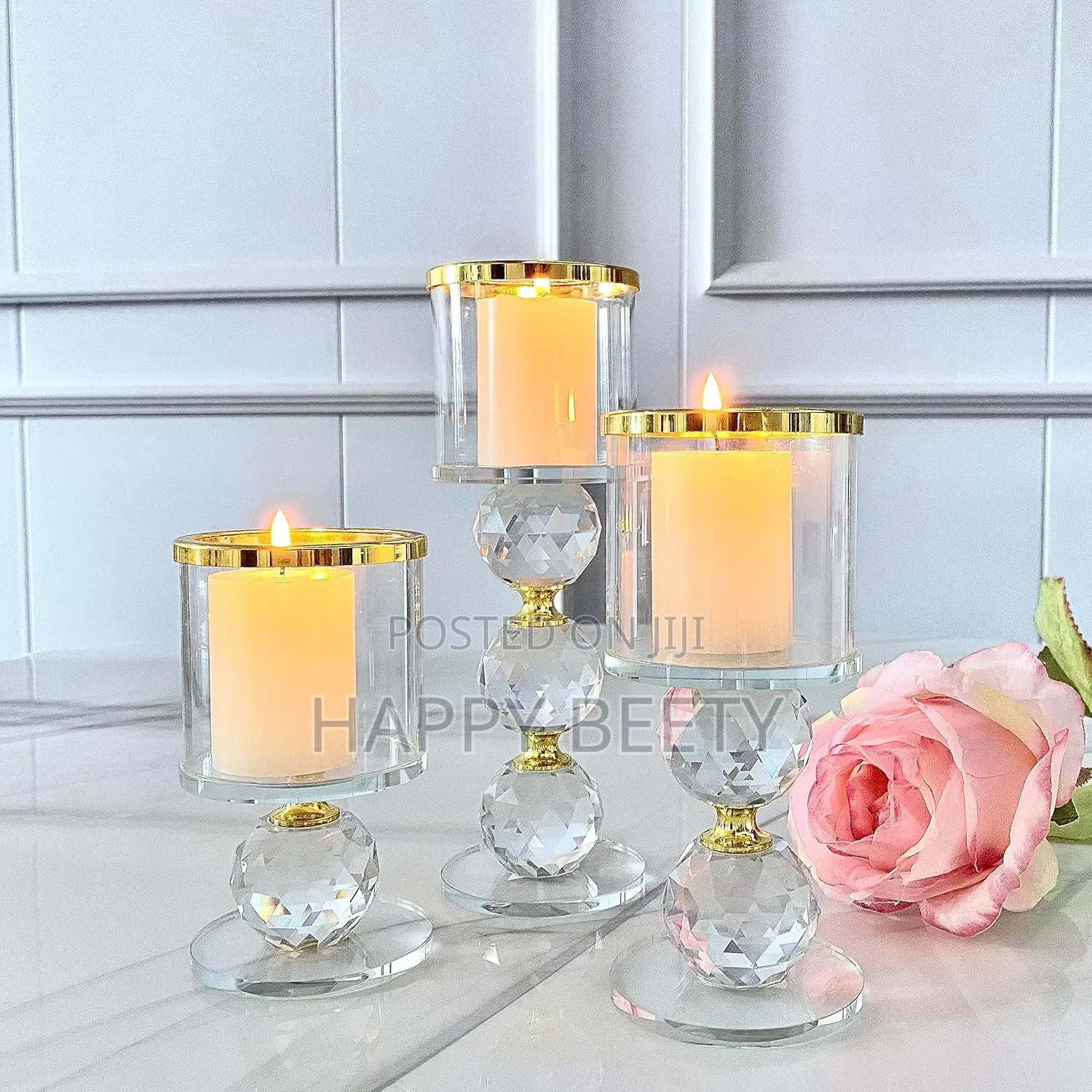 Crystal Glass Candle Holder Set