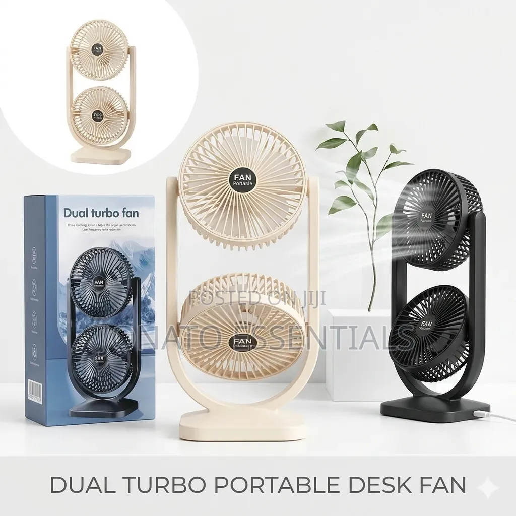 Rechargeable Dual Turbo Fan 3-Speed Double Head Desk Fan