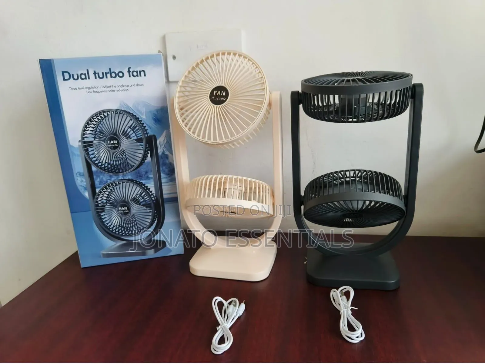 Rechargeable Dual Turbo Fan 3-Speed Double Head Desk Fan