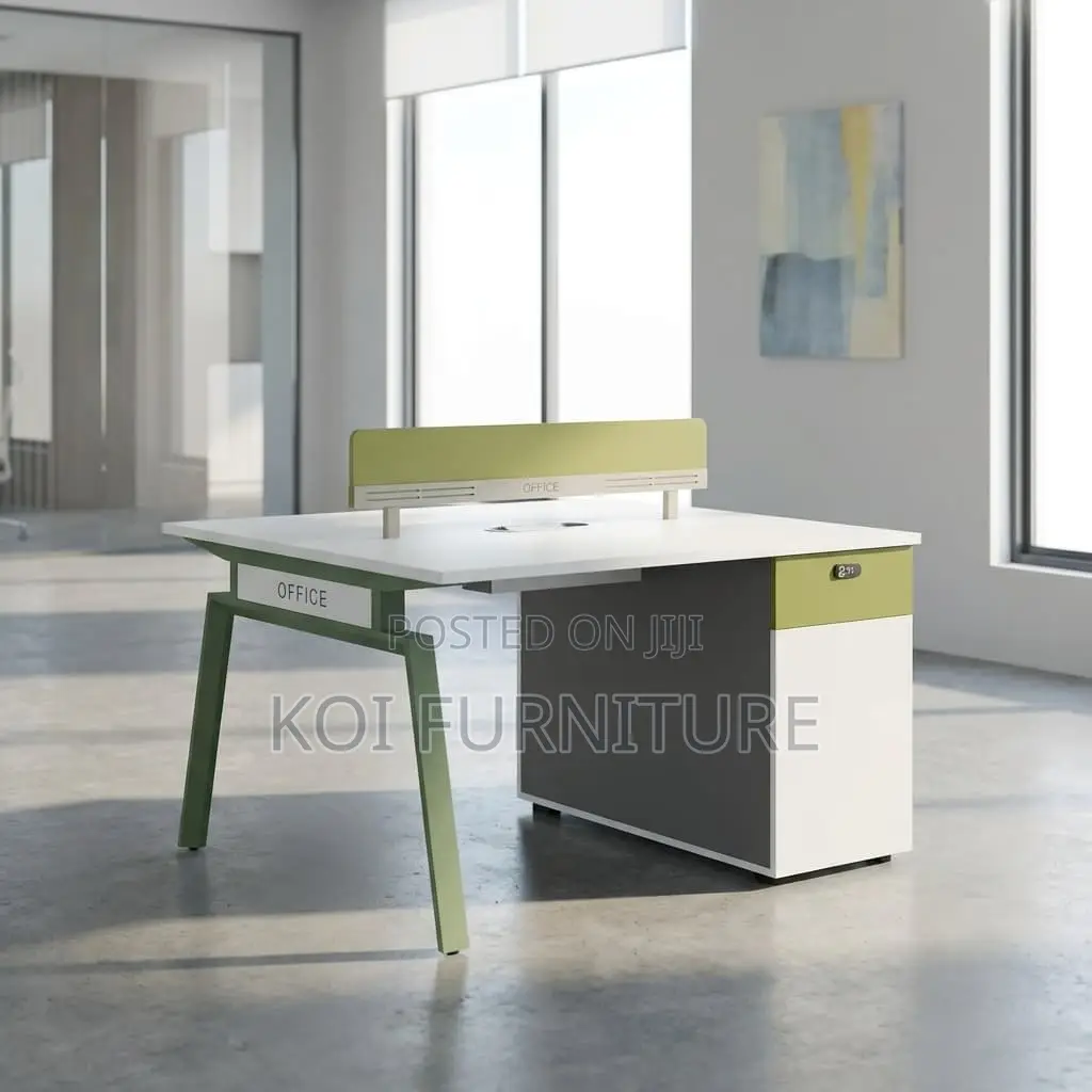 Office Desk :Modern 2-Way Workstation Desk -Integrated Privacy Screens