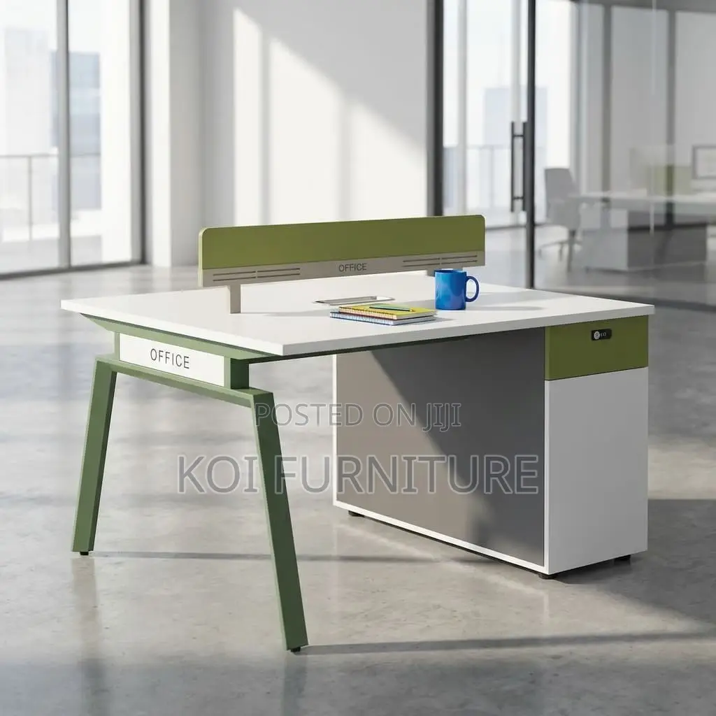 Office Desk :Modern 2-Way Workstation Desk -Integrated Privacy Screens