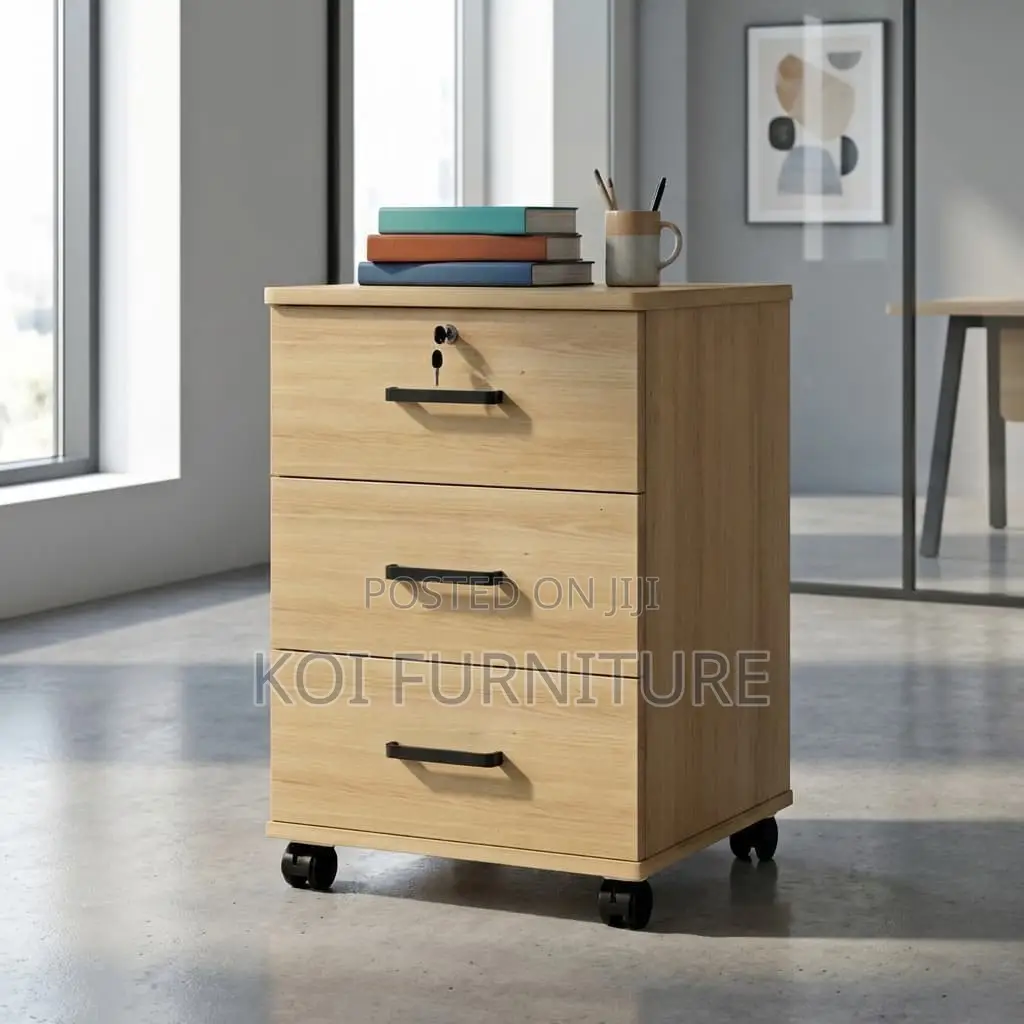Office Cabinet : Light Oak-Colored 3-Drawer Mobile Filing Cabinet