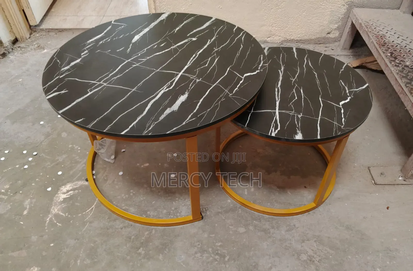 Black Nesting Coffee Table Marble Effect (Mdf)
