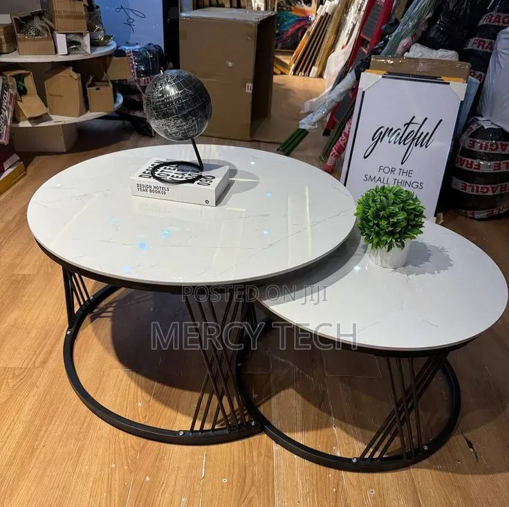 Modern Luxury 2-in-1 Pure Marble Nesting Tables With Black Stand